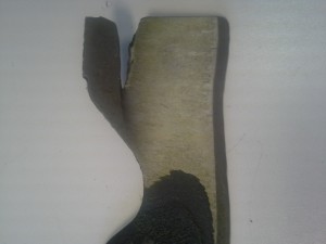 Example 1: A Worn Out Damaged Lawn Mower Blade Blade Is Cracked. Needs Immediate Replacement.  